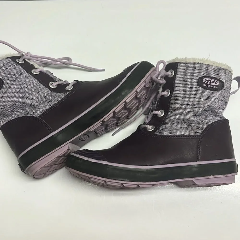 Keen Girl’s Waterproof Rubber Sherpa Lined Heather Purple Lace Up Boots Size 3